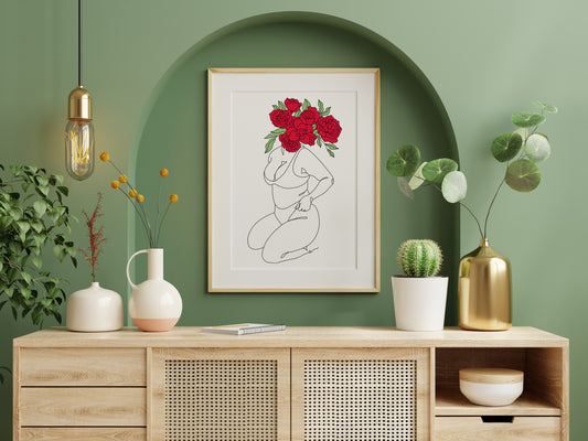 Flower Art - Head - Body Positive - Feminist Art - Wall art - Digital Download - Printable - Home Decor - Wall Artwork